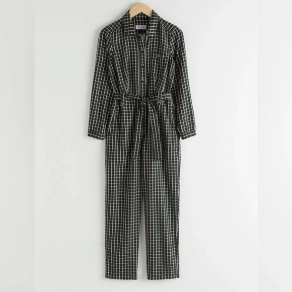 & OTHER STORIES Lyocell Belted Check Jumpsuit - Picture 1 of 13